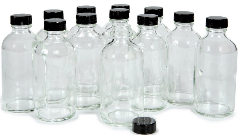 Vivaplex, 12, Clear, 4 oz Glass Bottles, with Lids - Image 1